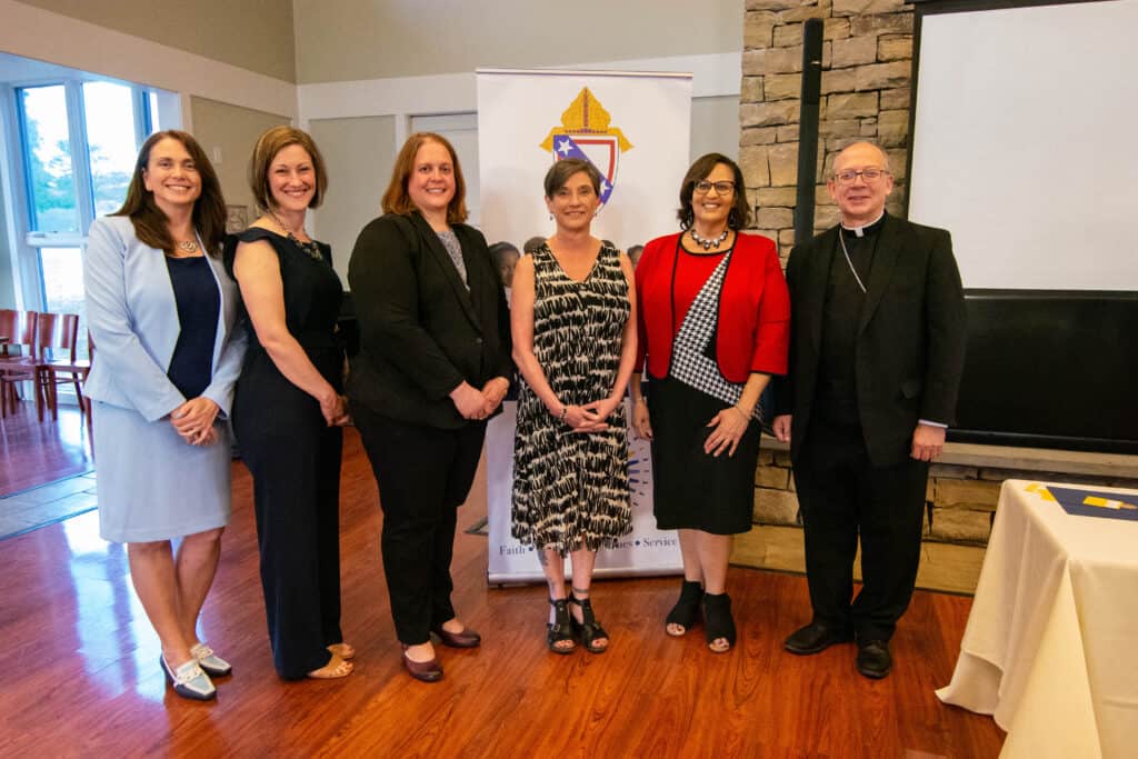 2022 Diocesan Education and Elizabeth Ann Seton award winners with Bishop Knestout and Kelly Lazzara